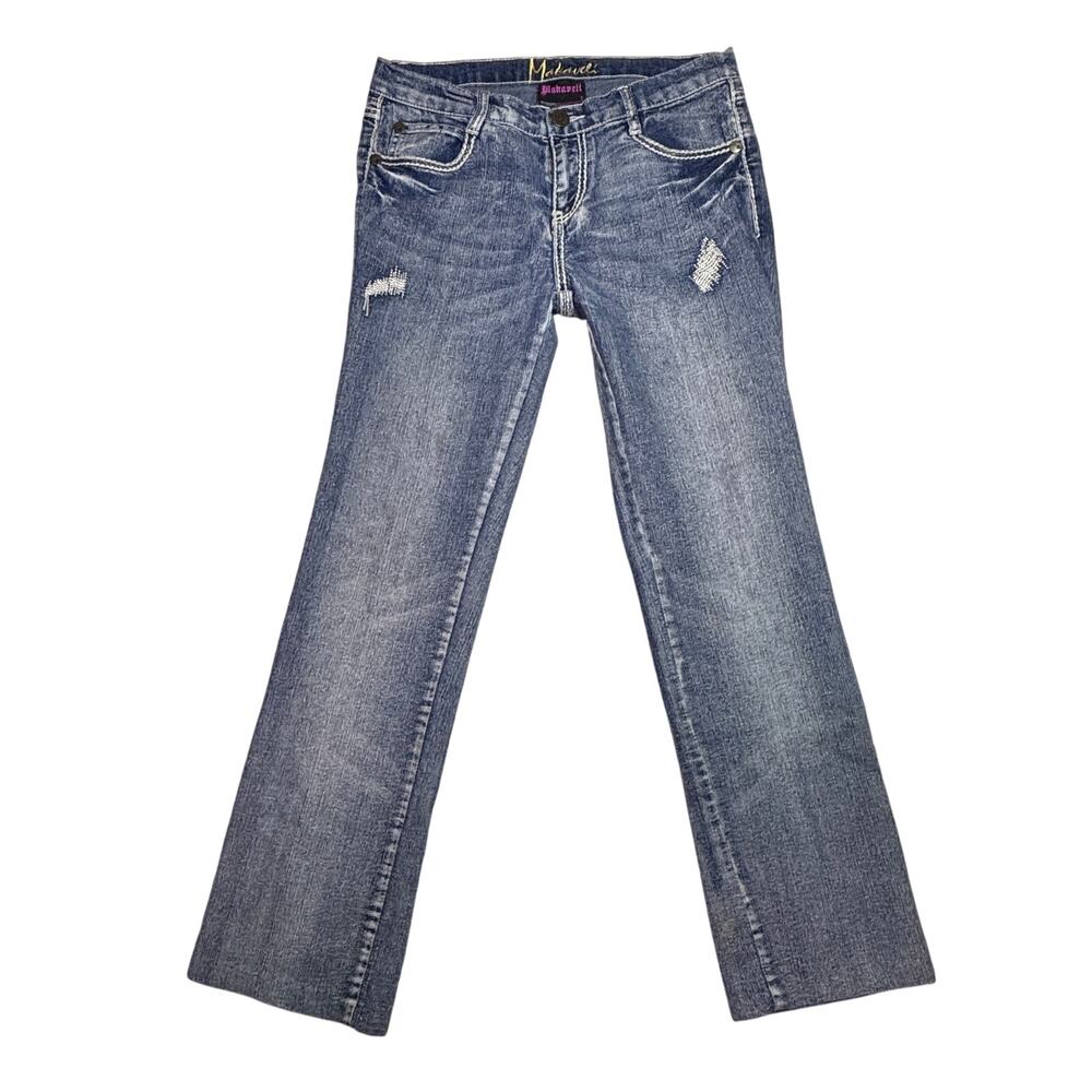 Makaveli Jeans Women’s Size 9 Blue Distressed Slim Straight Streetwear Y2K